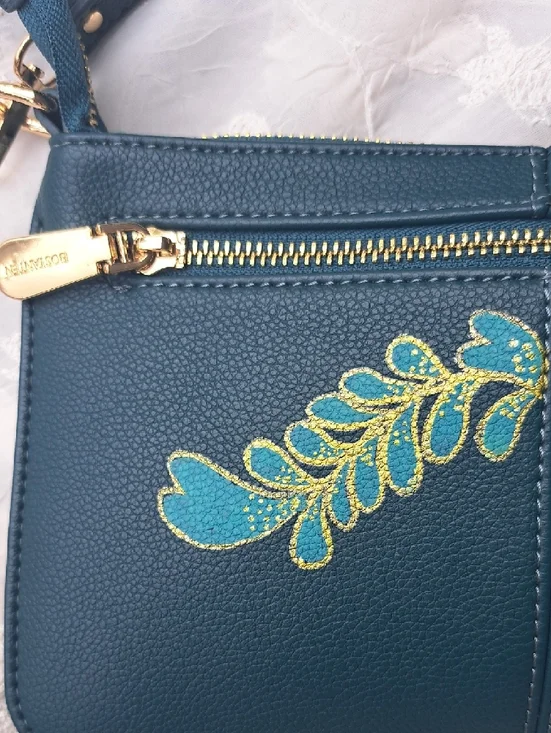 Hand Painted Teal Free Form Designer Crossbody Clutch - Picture 6 of 17